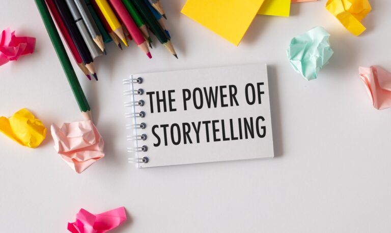 Holding,A,Card,With,Text,The,Power,Of,Storytelling,,Business